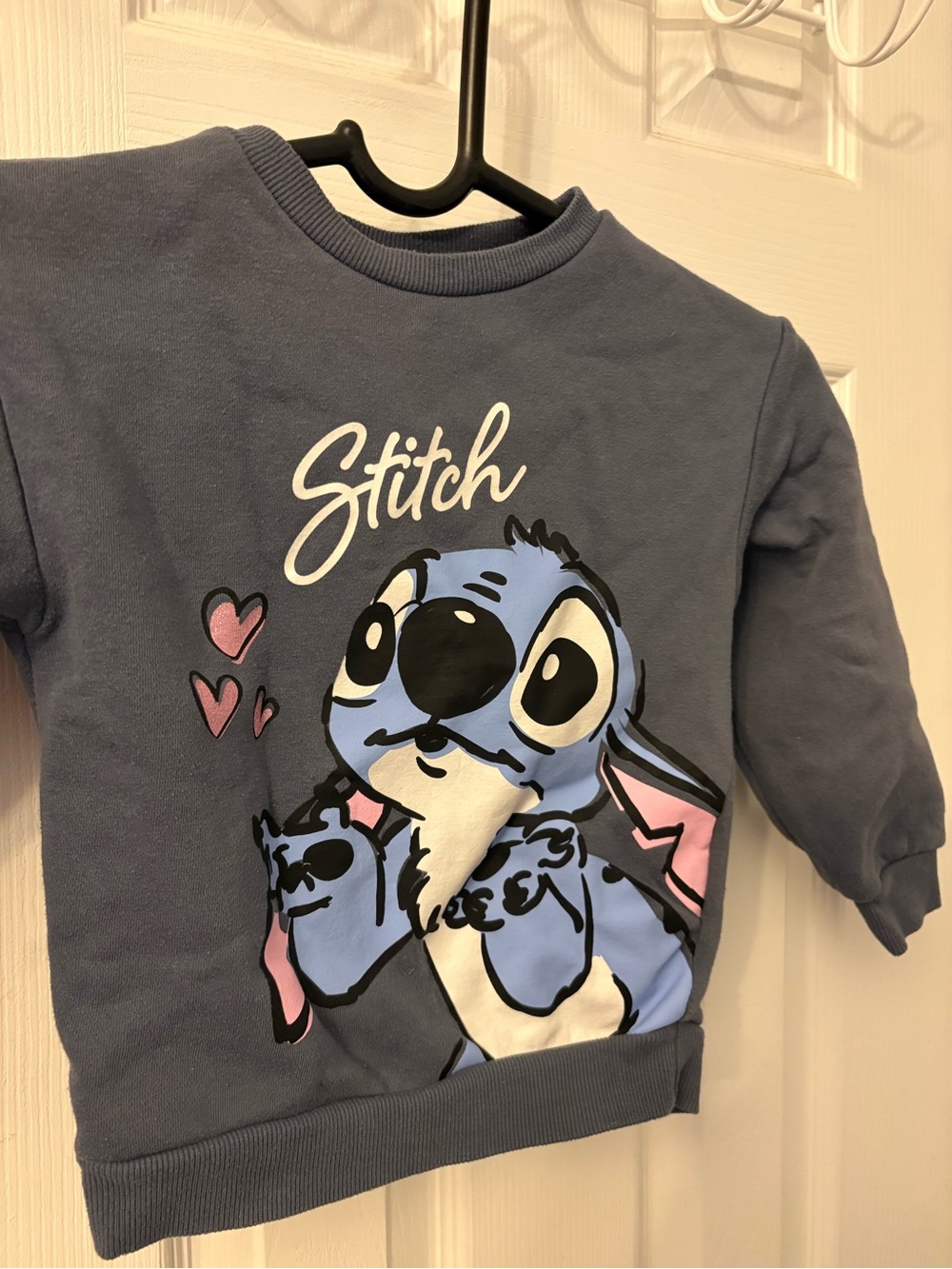 Disney Blue Stitch Graphic Kids Sweatshirt with Pink Accents